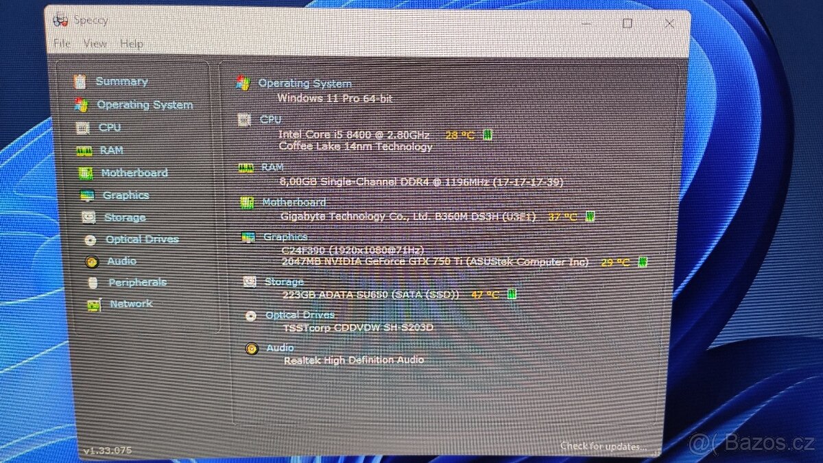 PC , WINDOWS 11 PRO 25H2 , i5 8400 , 8 GB RAM , SSD ,DVD - 5