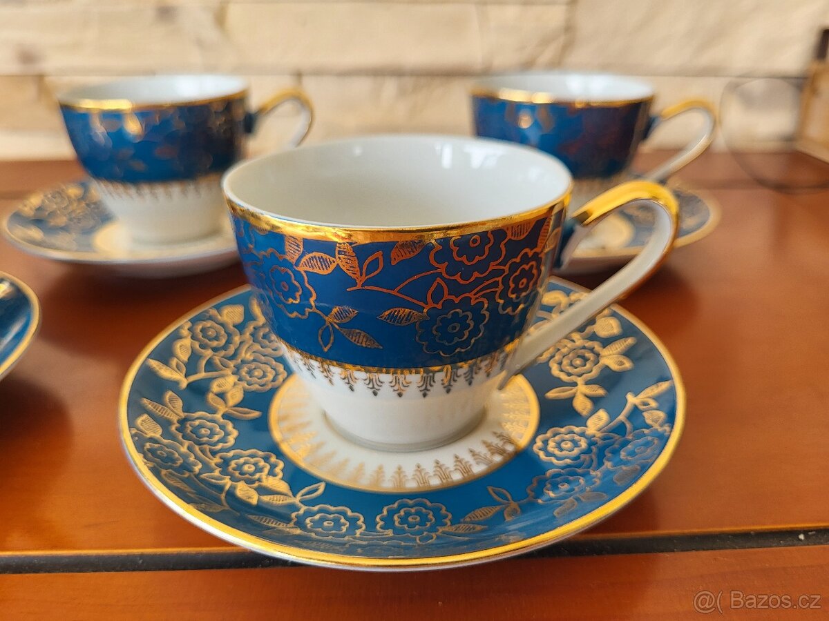 SOUPRAVA KÁVOVÁ STAROŽITNÁ MODRO-ZLATÁ KRÁSNÁ - 5