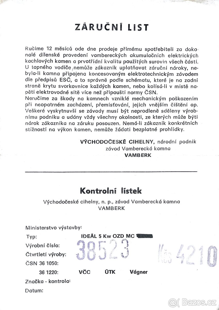 Elektrická Vamberská kamna 5kw Ideal - 5