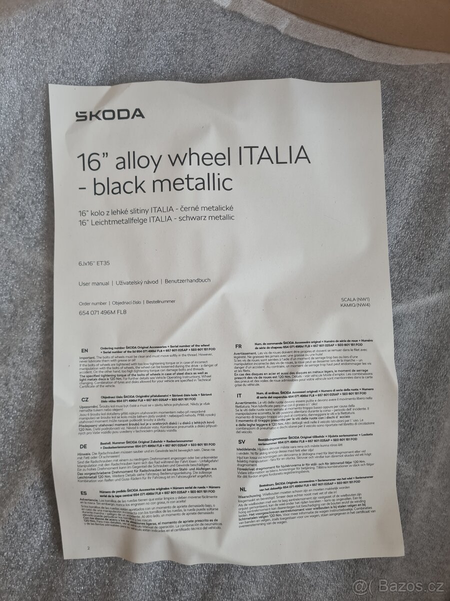 NOVÉ Alu ITALIA 6,0J x 16" ET 35 Kamiq, Scala atd. - 5