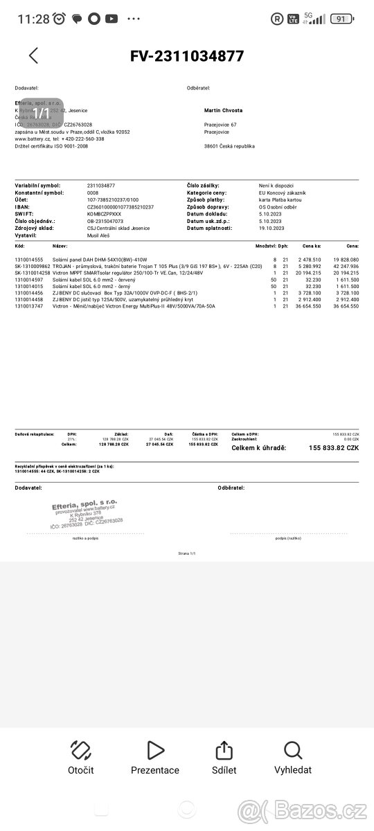 Prodám nepoužitý solární fotovoltaický systém 3,2 kW/10 kW - 5