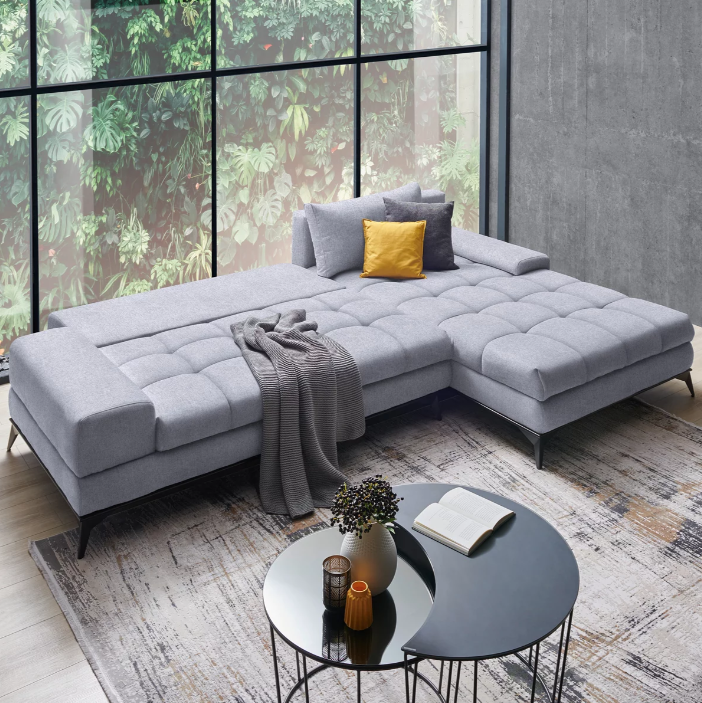 Rohová textilní sedačka světle šedá, pravý roh - 5