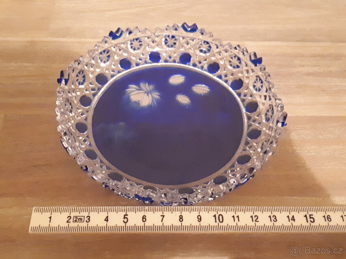 Modrá broušená miska - retro - 5