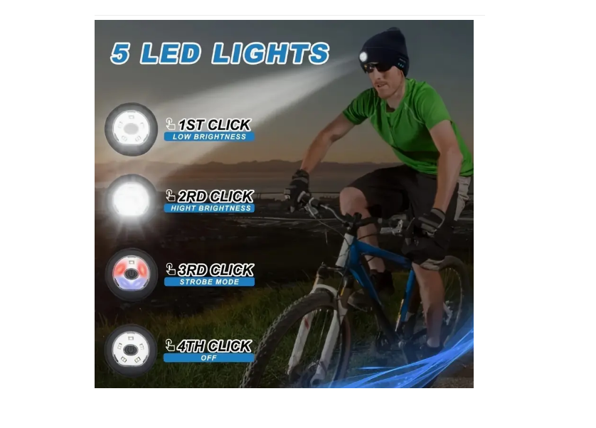 Čepice 4v1 LED osvětlení + přehrávač + hands free - 5