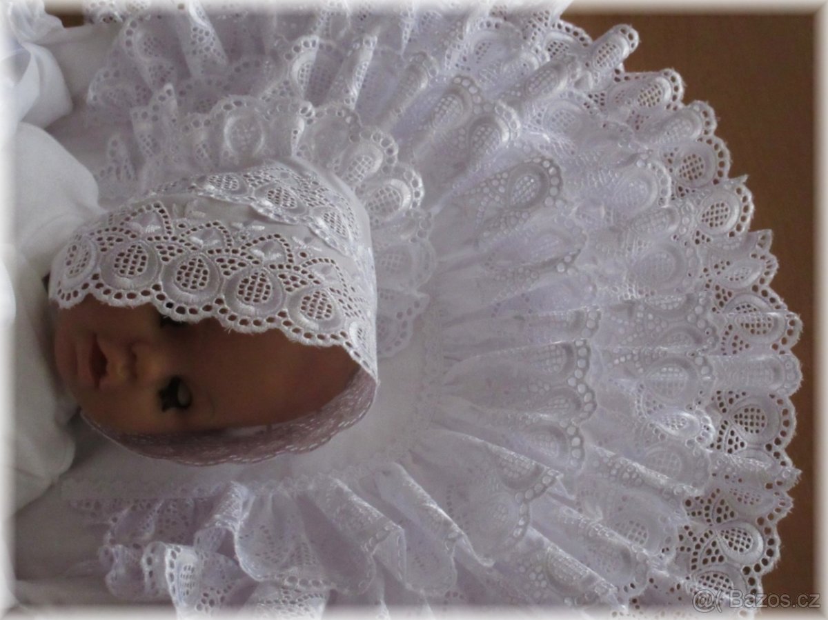 Retro souprava pro miminko zavinovačka, čepička, límeček - 5