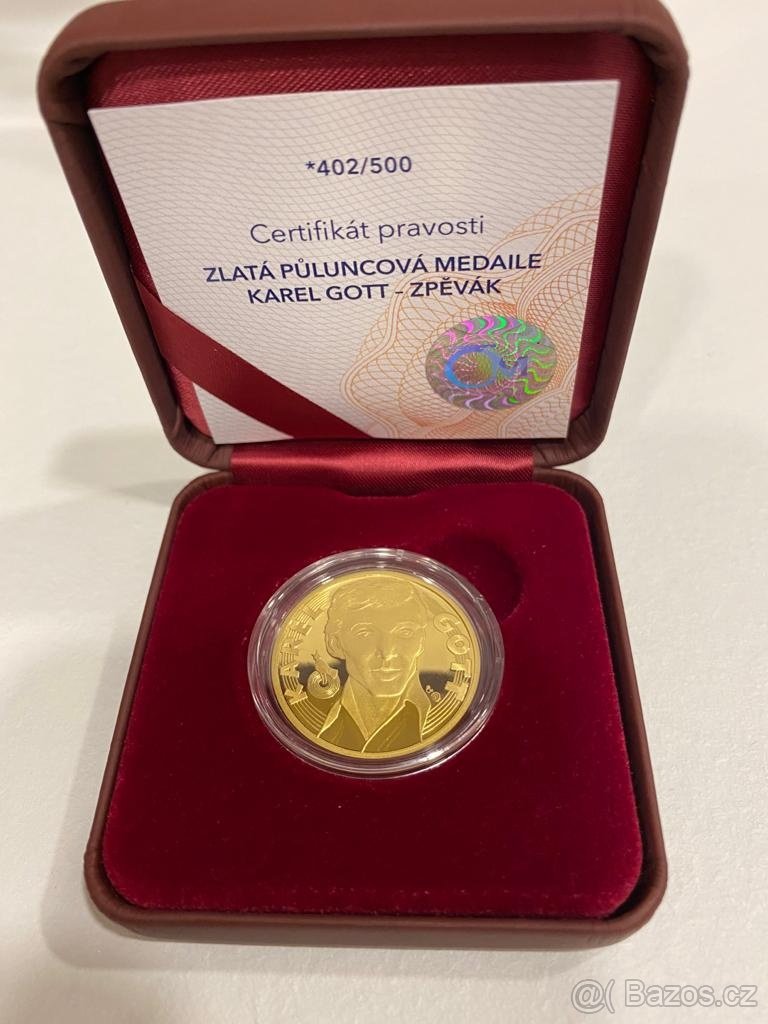 Zlaté půluncové číslované medaile/mince Karel Gott - 5