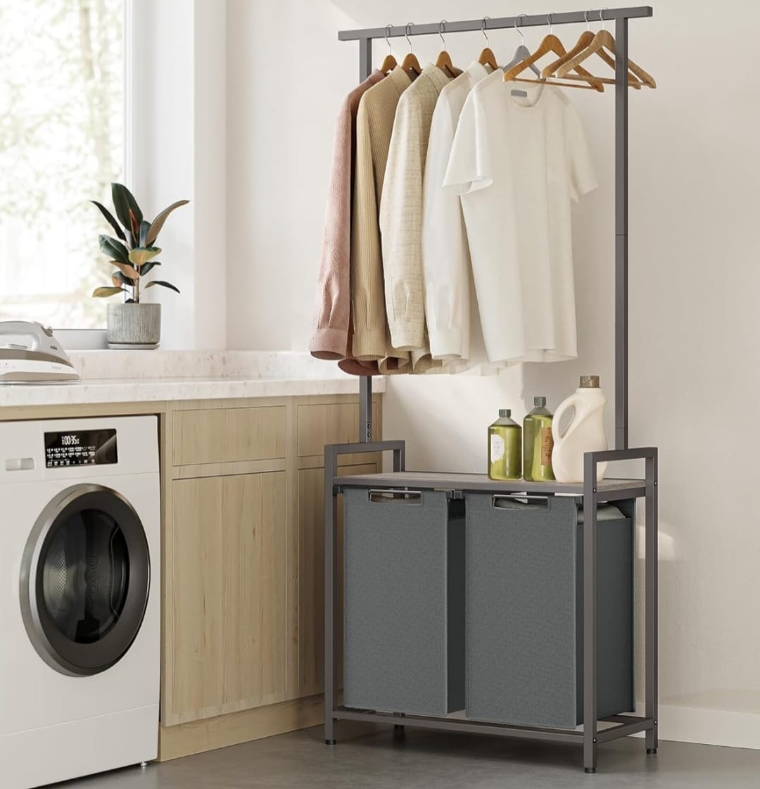 Nový koš na prádlo 2x46 litrů se šatní tyčí - 5