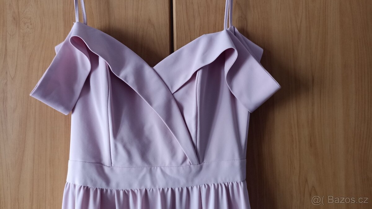 Dlouhé plesové světle růžové šaty, vel. XS - 5