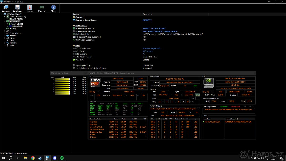 Herní sestava– AMD FX-8370, GTX 1050 Ti 4GB, 32GB RAM DDR3 - 5