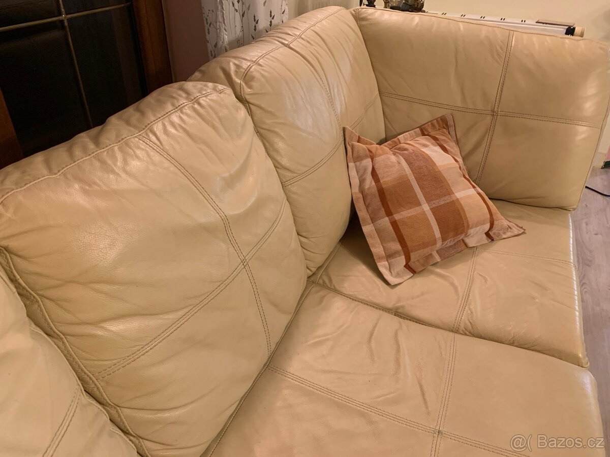 Kožený gauč béžový - 5