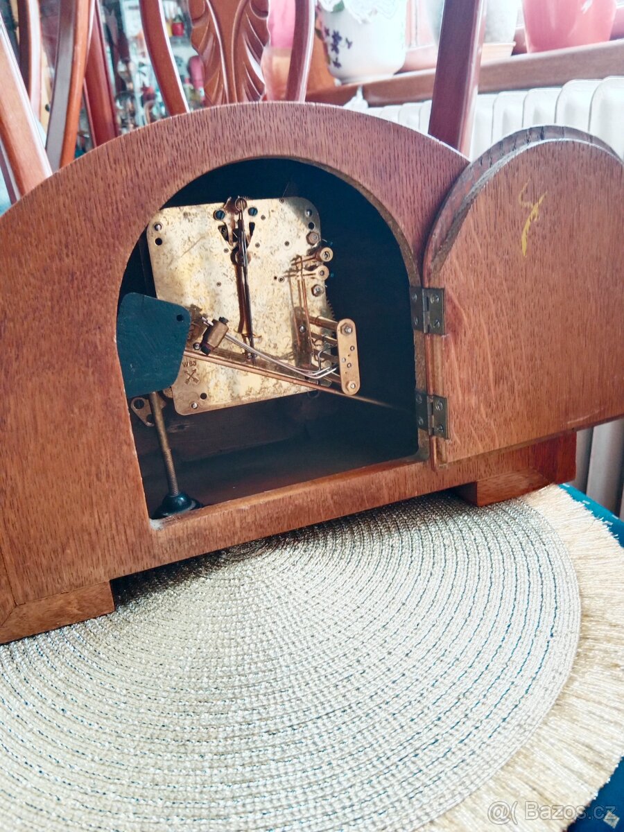 Hezké, staré bicí art Decové hodiny Junghans - 5