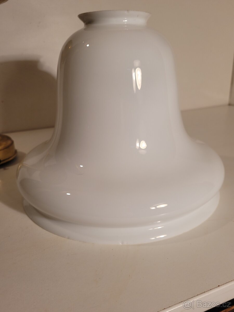 pěkný velice starý mosazný lustr, bílé stínidlo,nové elektro - 5