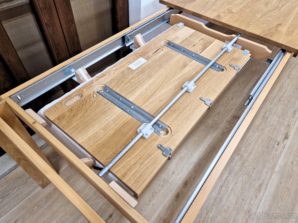 Sleva -nový rozkládací jídelní stůl dub masiv 100x200+100cm - 5