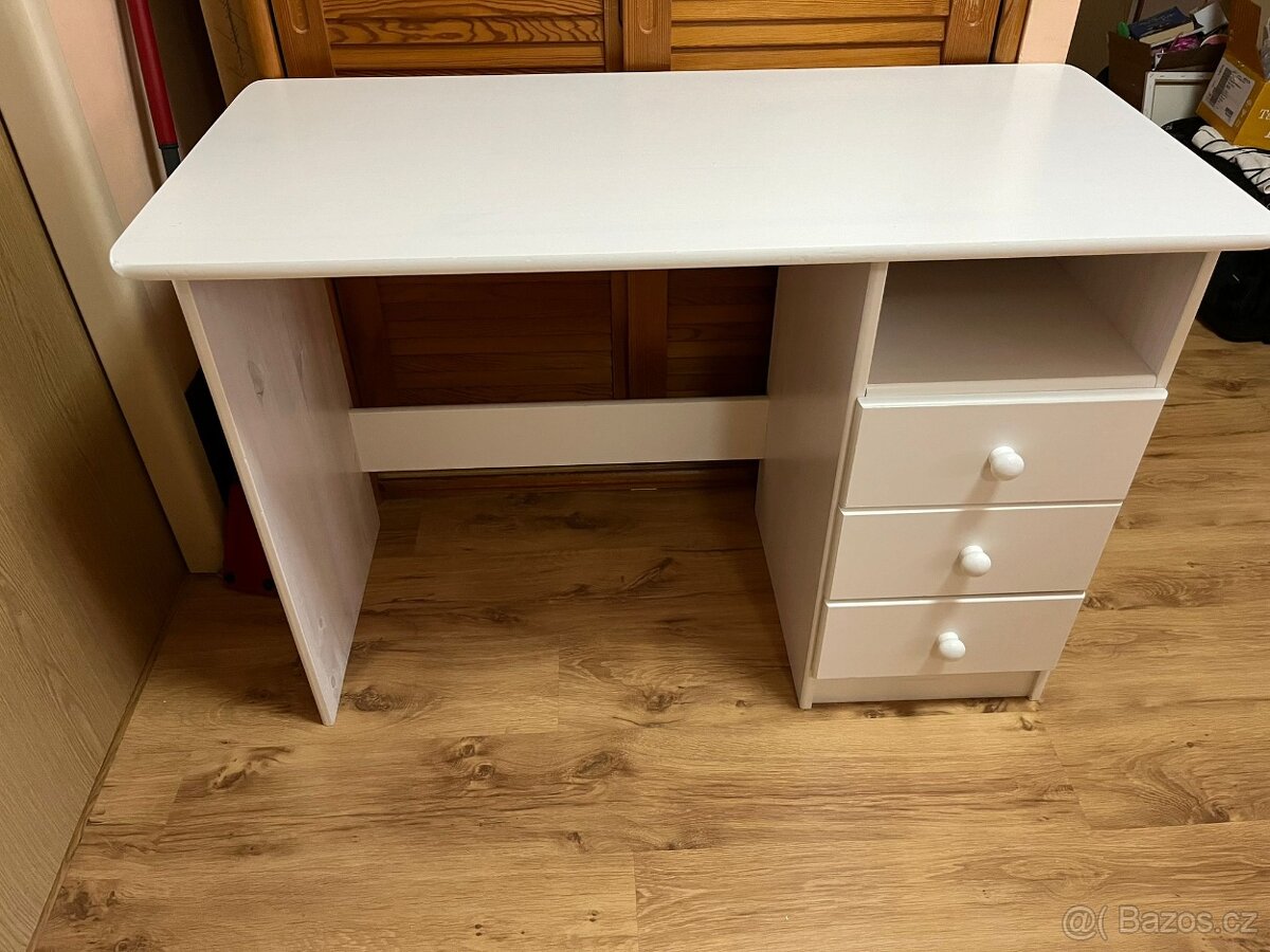 Psací stůl (bílý lak, masiv borovice) - 5