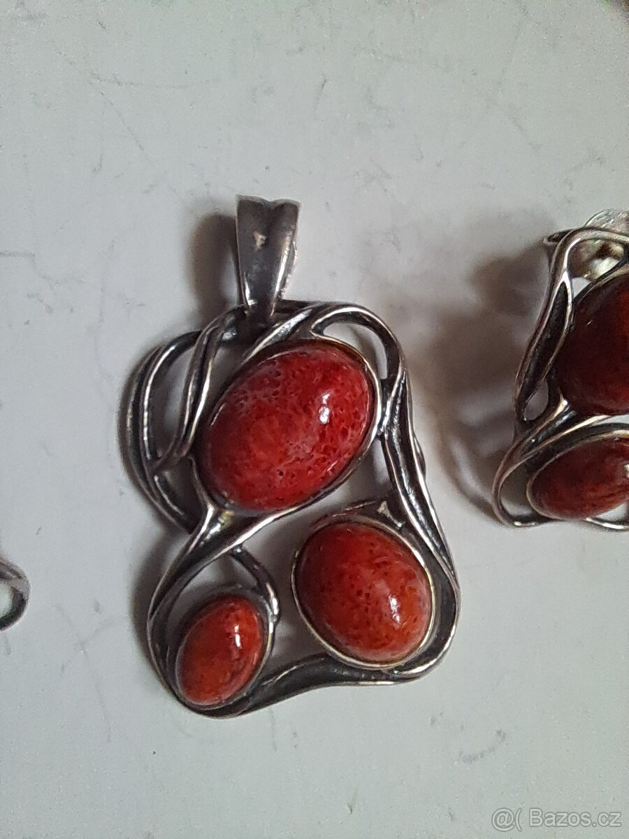 Stříbrná sada s koralem - 5
