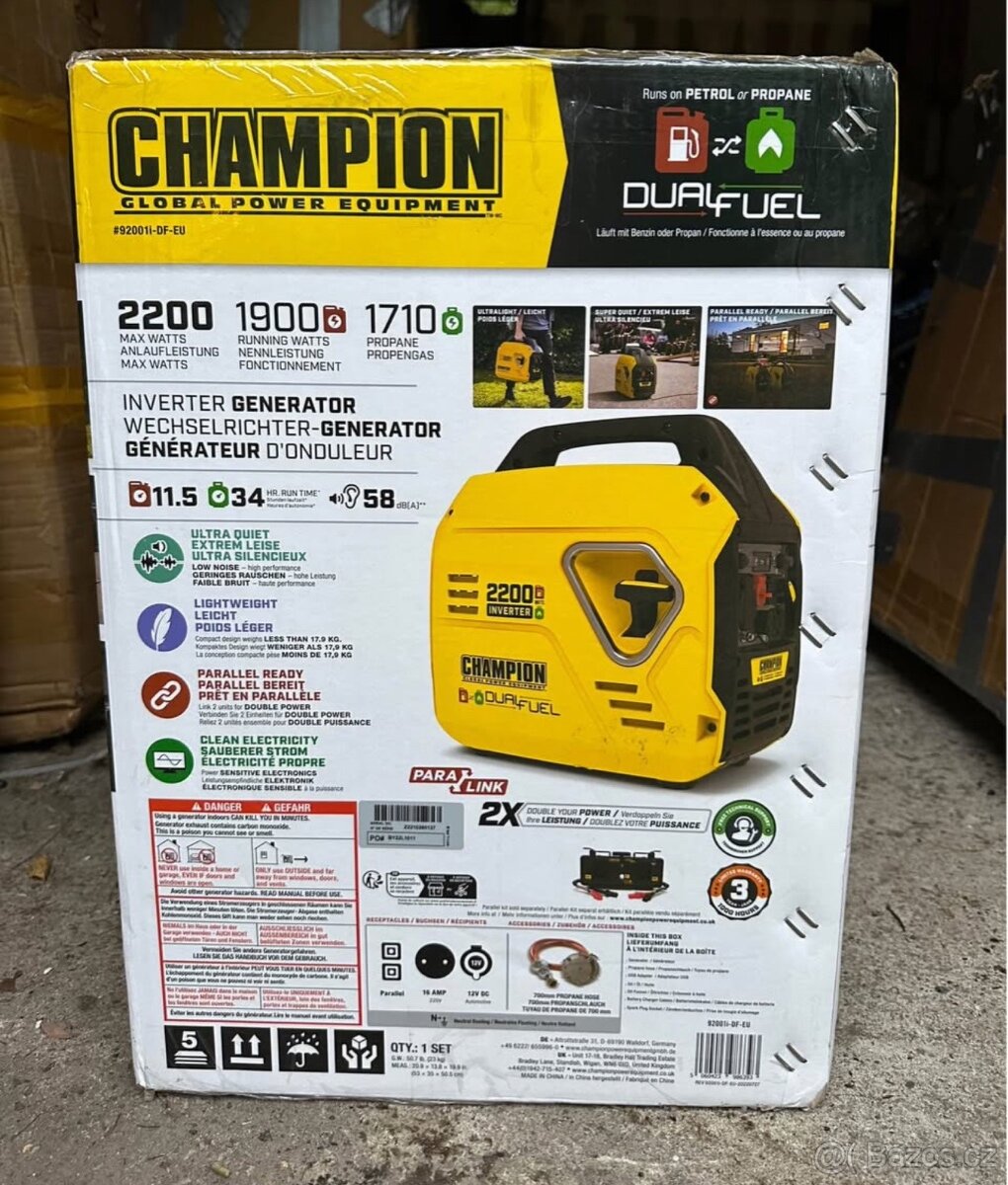 Centrála, Generator Champion2200 Dvoupalivový LPGBenzin2,2kW - 5
