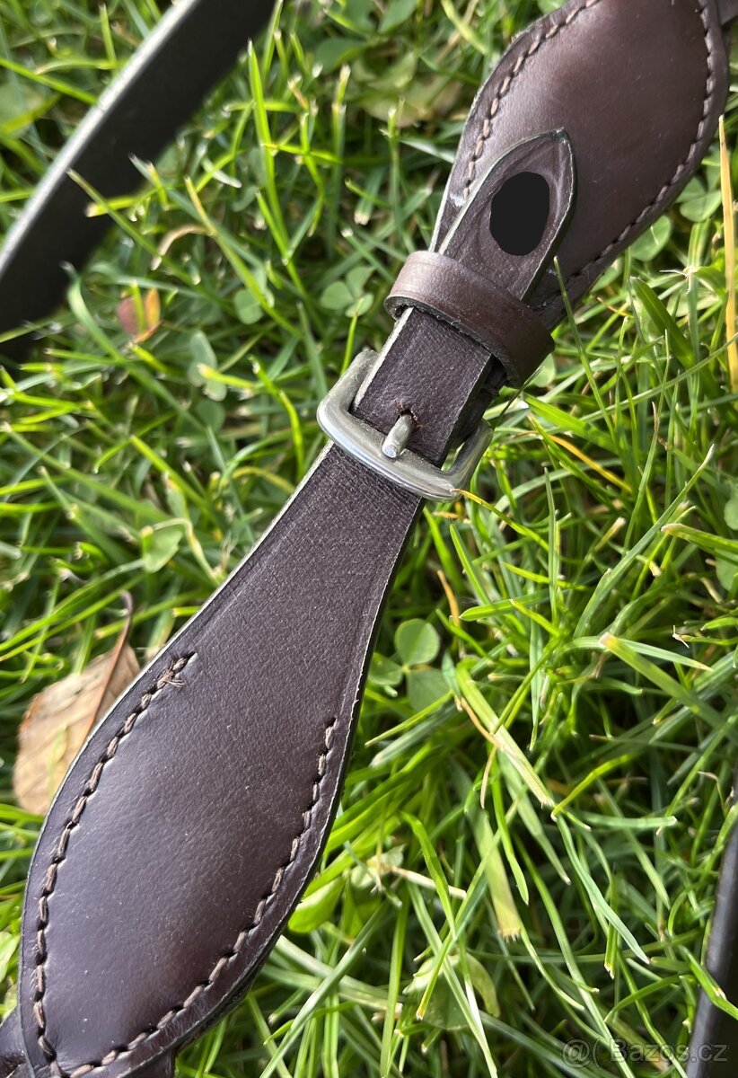 Otěže kožené proplétané tmavě hnědé - 5