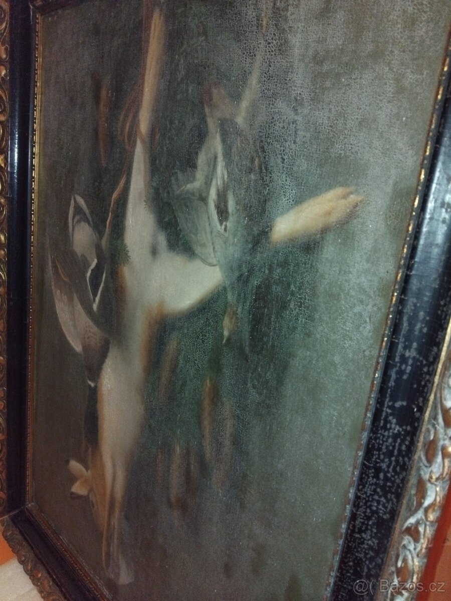 Starožitný obraz lovecké zátiší 110cm x 85cm - 5
