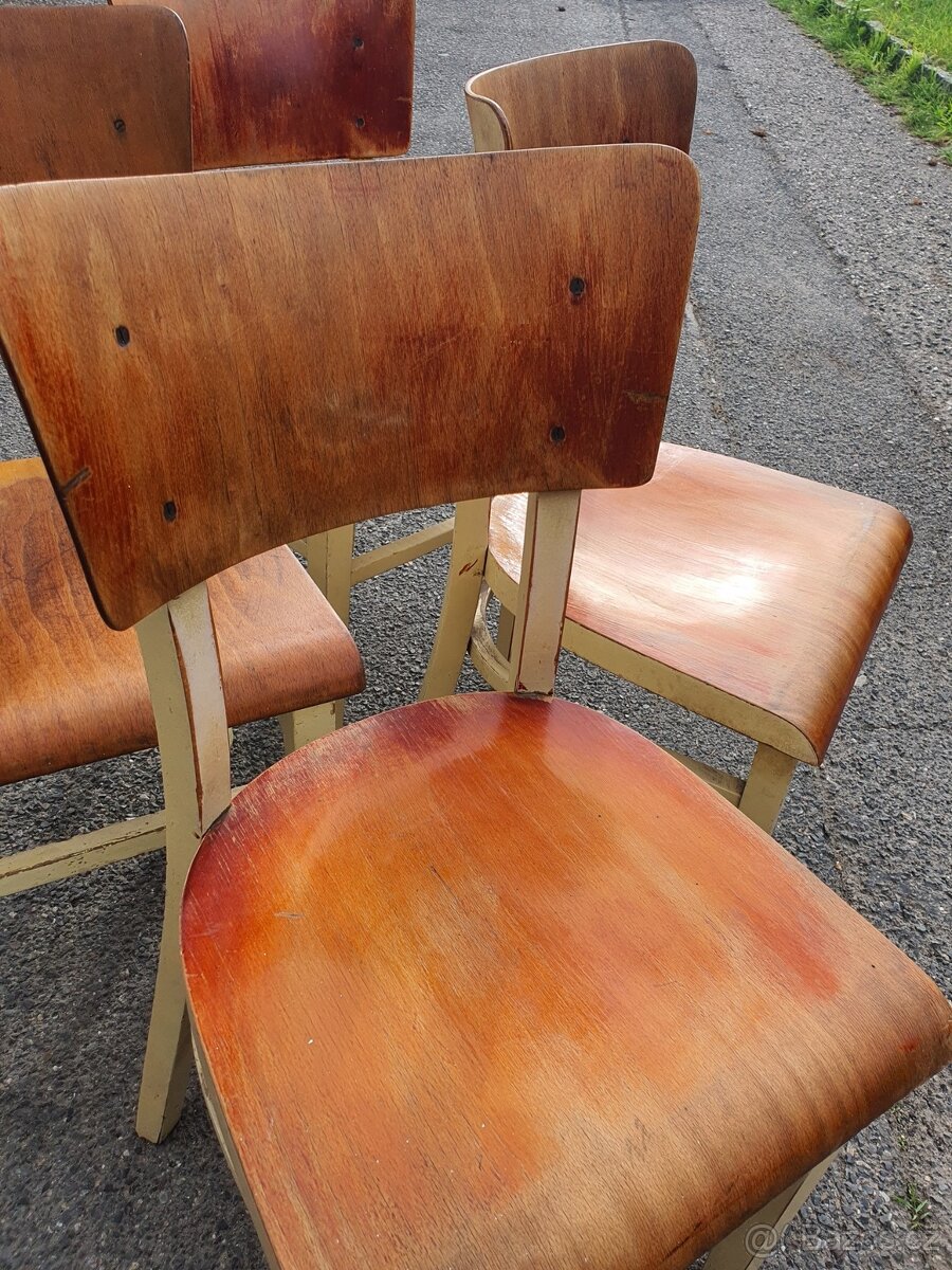retro poválečné ČSSR židle 4ks socialismus 1950 - 1960 - 5