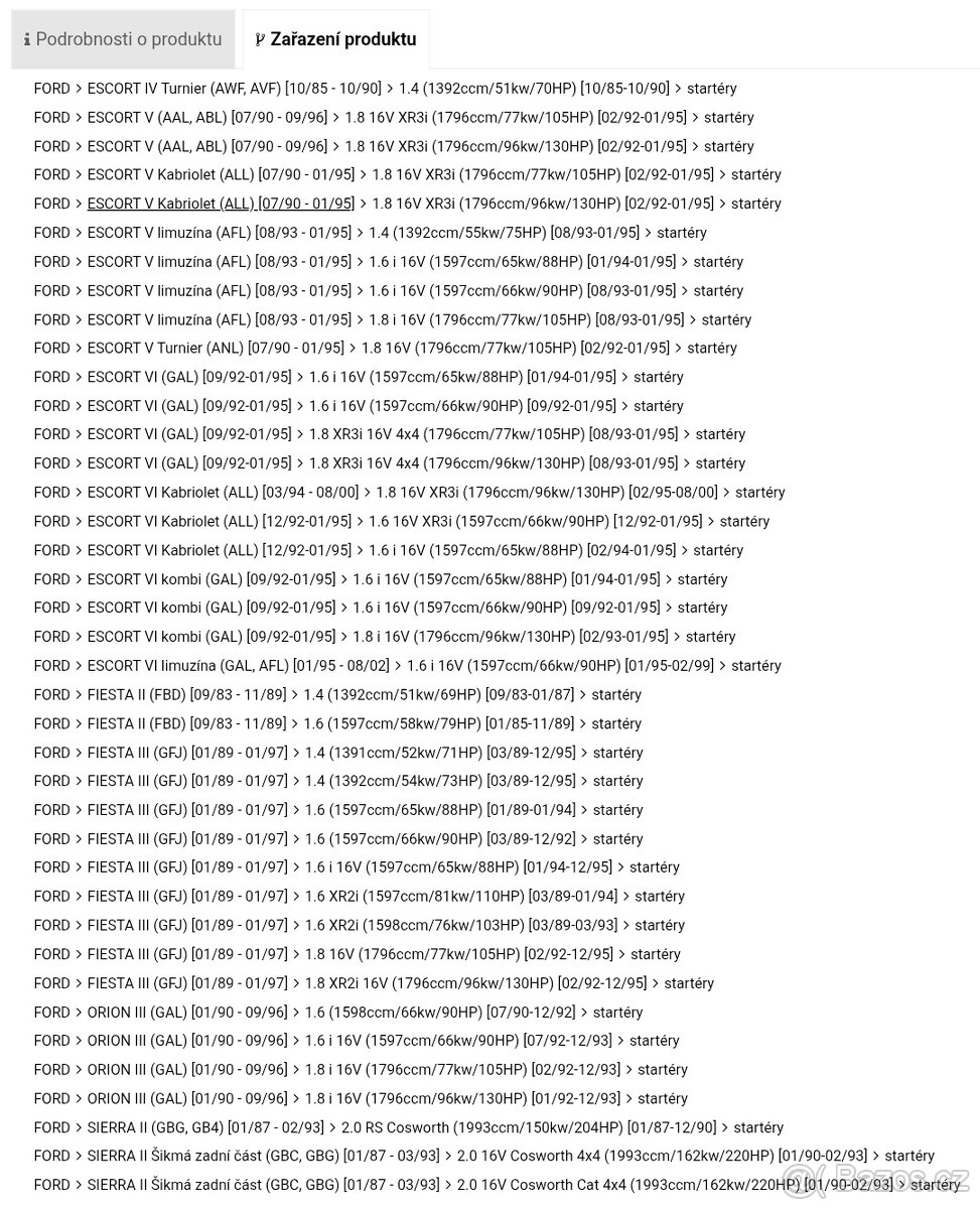 Ford Escort startér