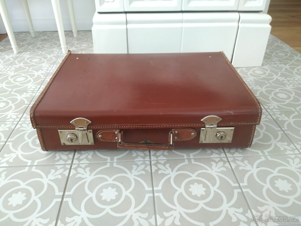 Starý retro kufr koženka Kazeto hnědý - 5