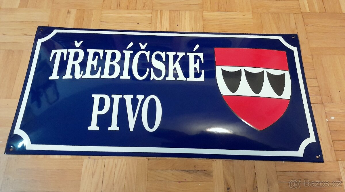 Velká smaltovaná plechová cedule Třebíč pivo lahev zon - 5