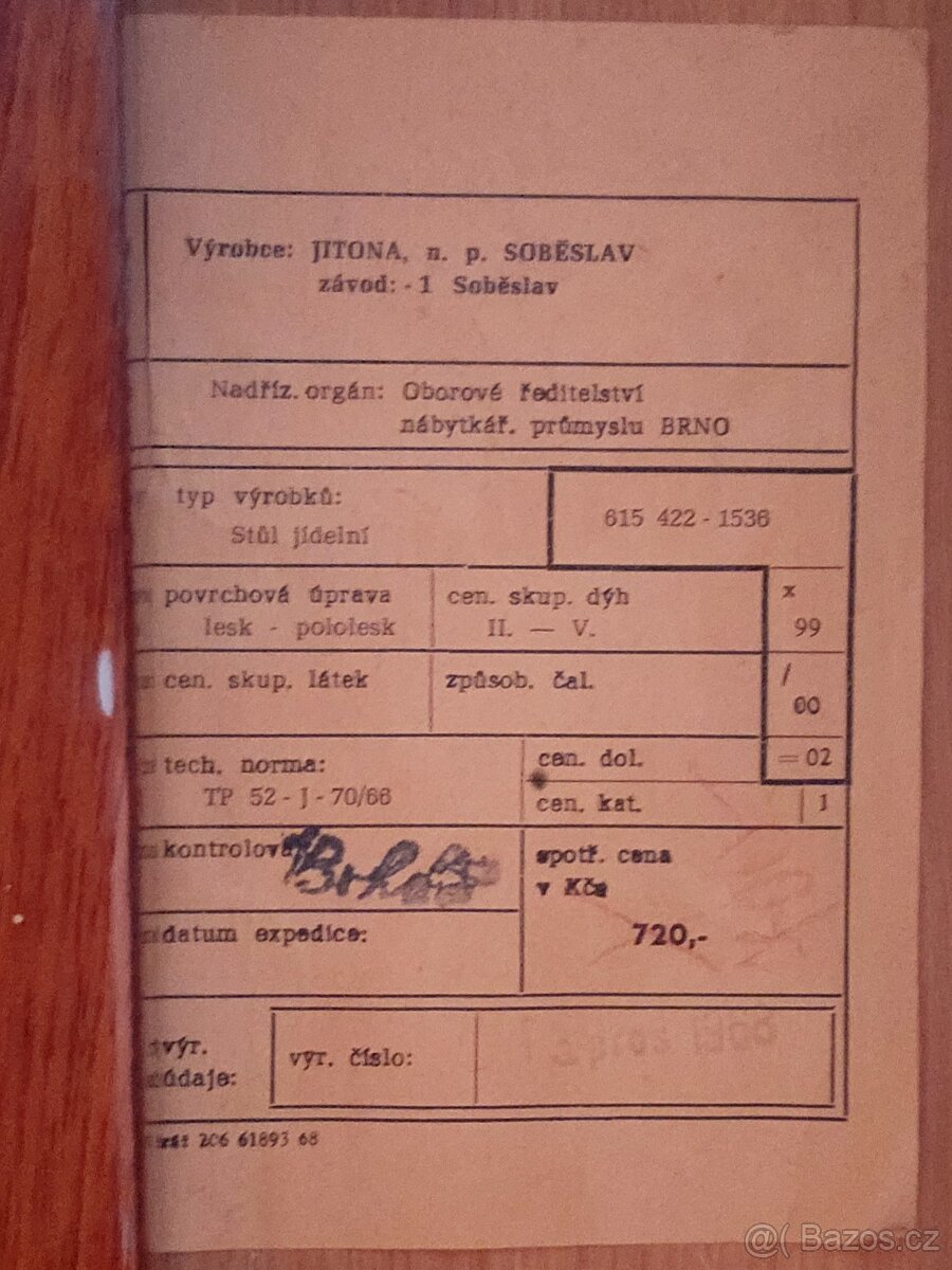 Stůl jídelní rozkládací, JITONA, socialismus,retro - 5