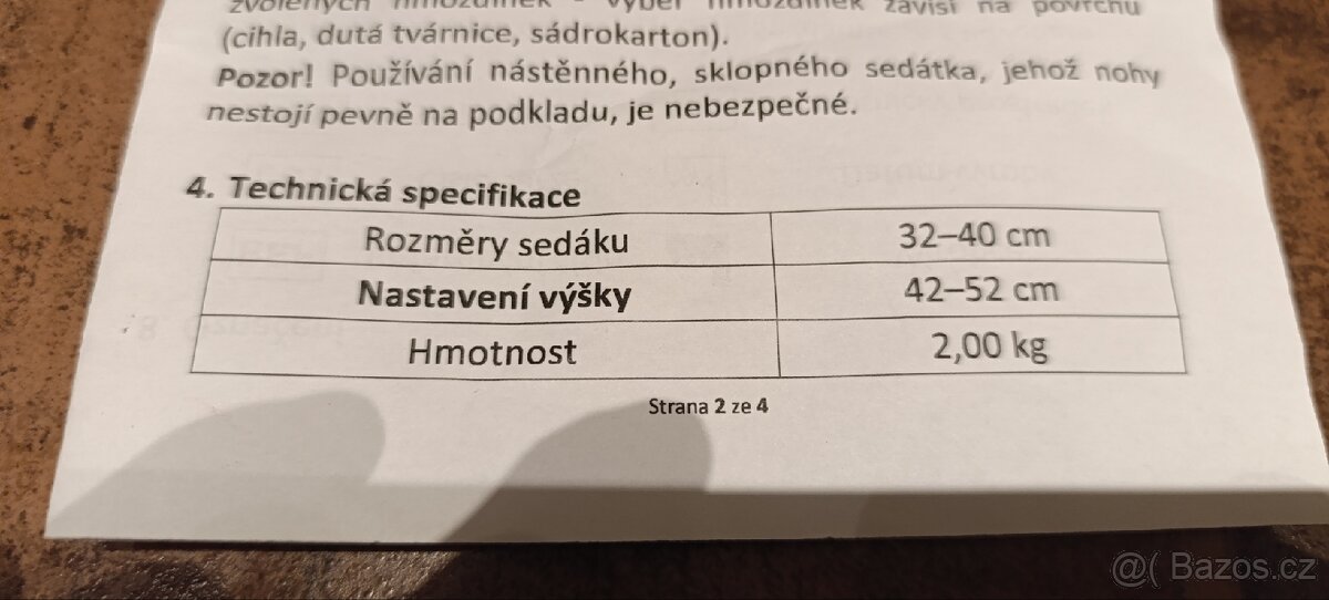 Nástěnné, skládací sedátko do sprchy - 5