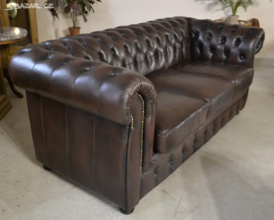 Kožená, Chesterfield sedací souprava 3+2+1. TOP - 5