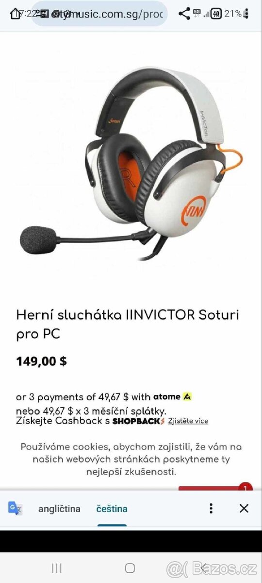 Prodám nové herní sluchátka IINVICTOR Soturi Gaming - 5