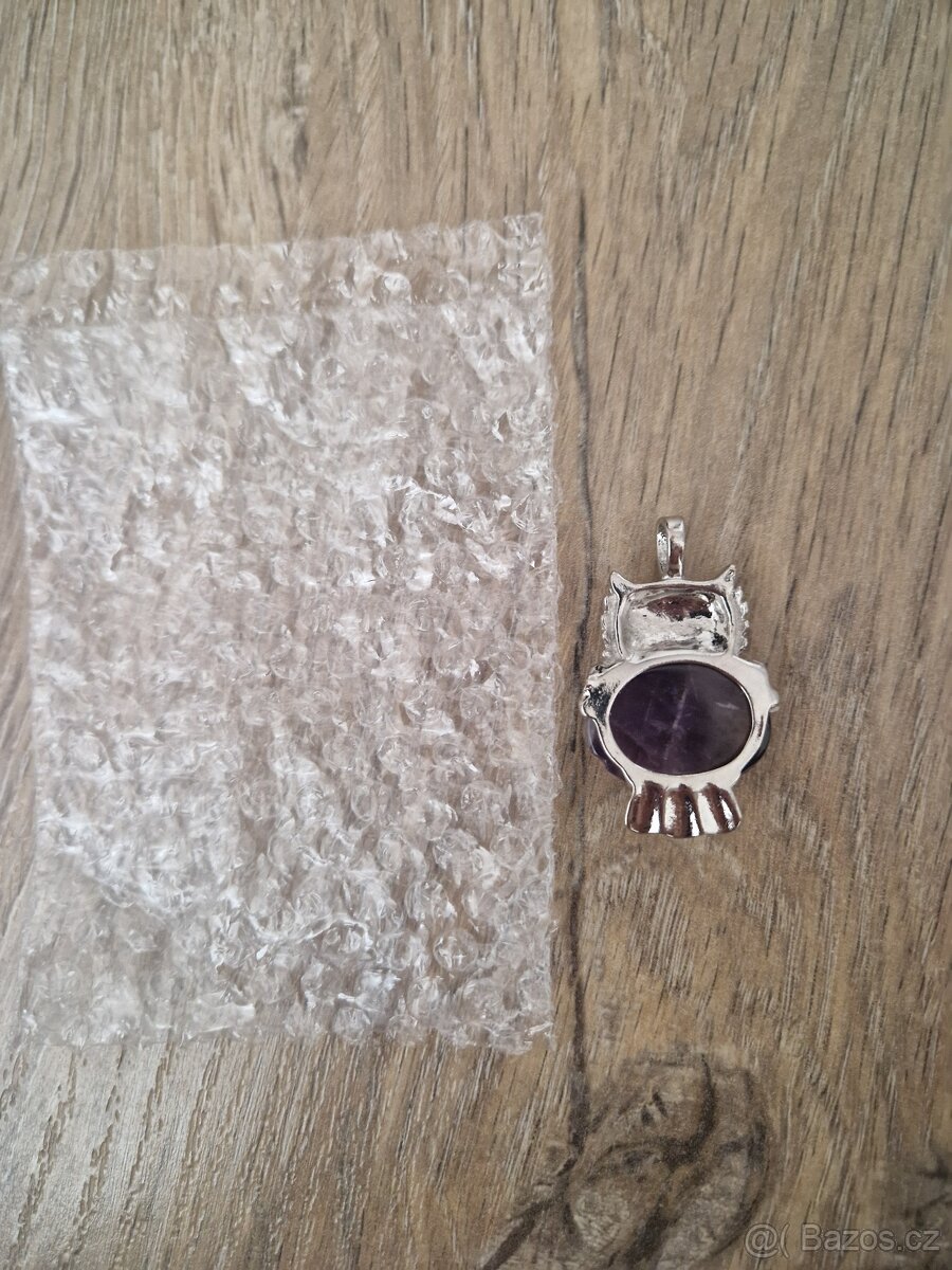 Nový bižu přívěsek sova s ametystem - 5