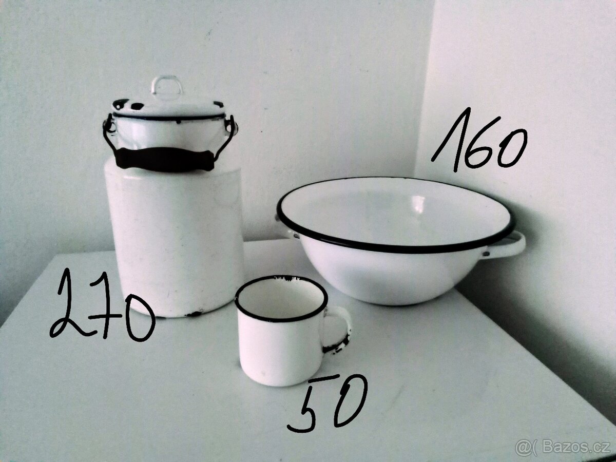 Bílé, staré, smaltované nádobí - 5
