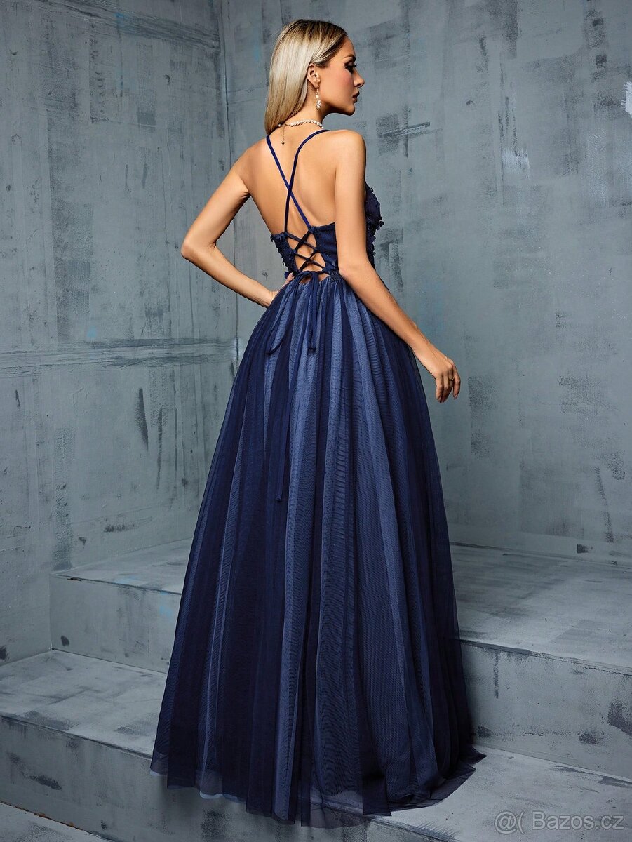 NOVÉ plesové šaty MODRÉ TYLOVÉ - 5