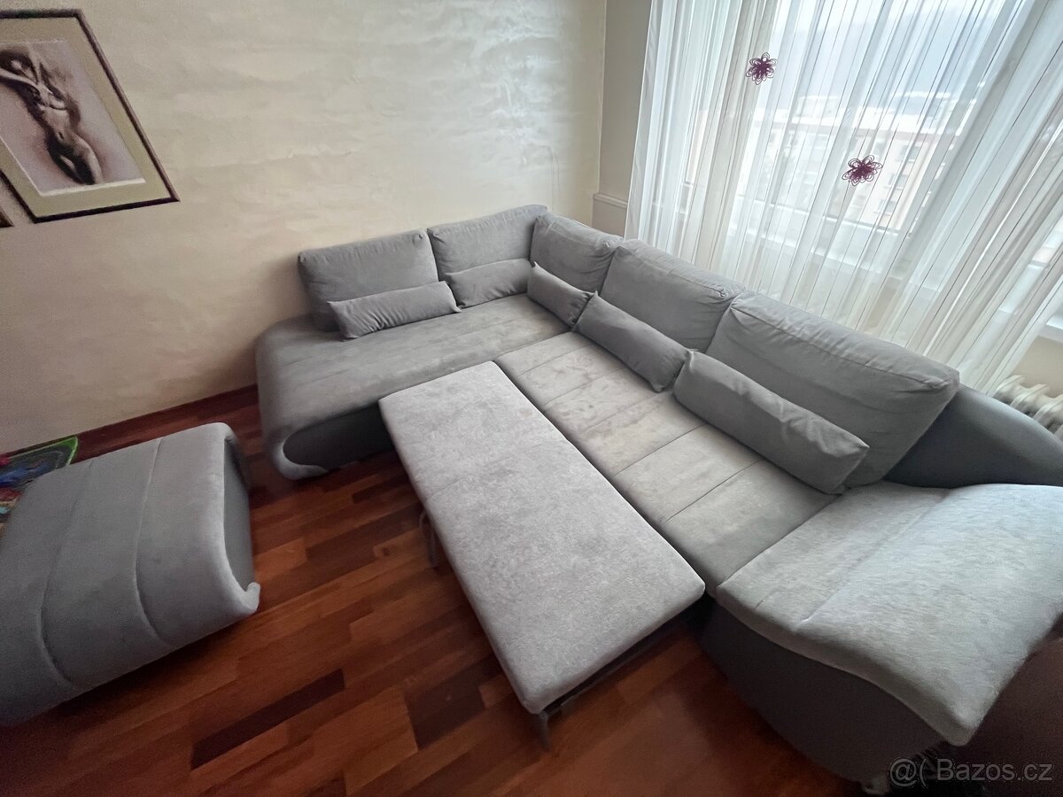 Rohová sedačka rozkládací + taburet - 5