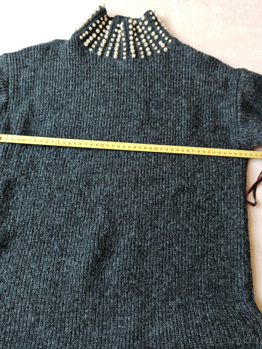 Dlouhý svetr/šaty s perličkami - 5