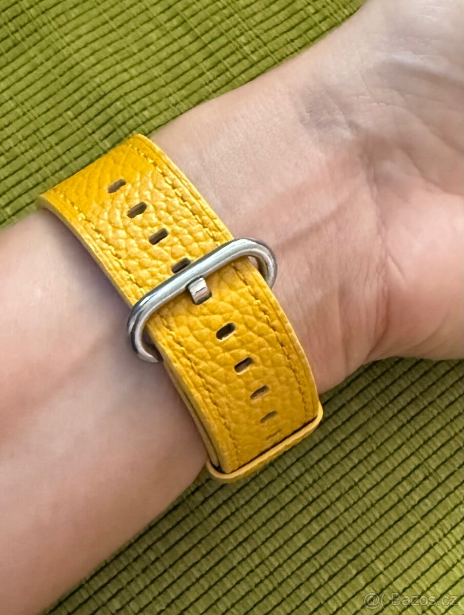 Kožené řemínky Apple Watch 42/44/45mm, bílý a žlutý - 5