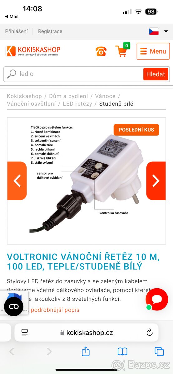 VÁNOČNÍ ŘETĚZ, 10 M, 100 LED, TEPLE/STUDENĚ BÍLÝ - 5