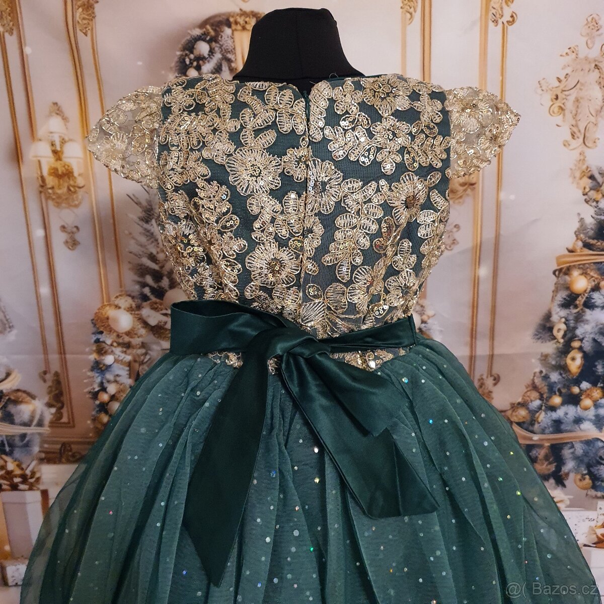 Dětské smaragdově společenské šaty - 5