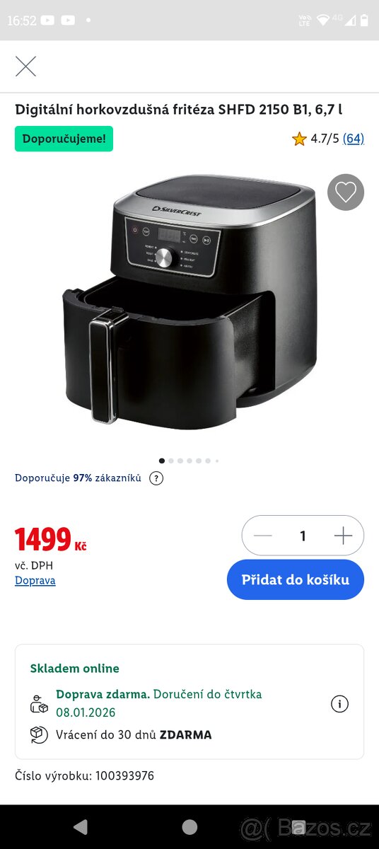 Fritéza 6,7L v záruce - 5