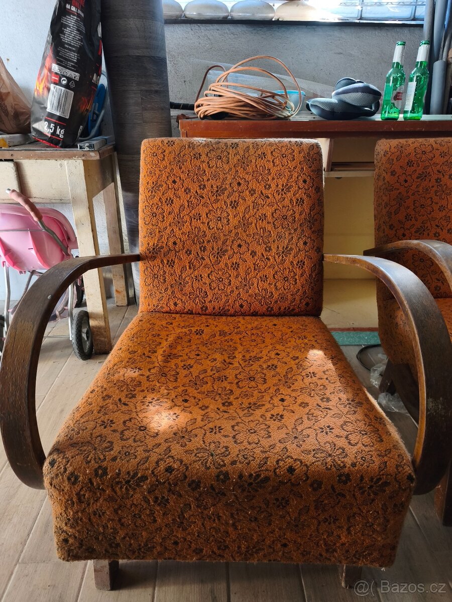 Starožitná Párová křesla typu C Halabala TOP STAV - 5