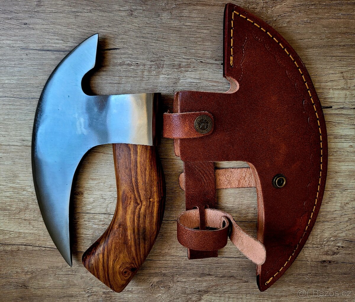 ručně kovaná Vikingská SEKERA s koženým pouzdrem - 5