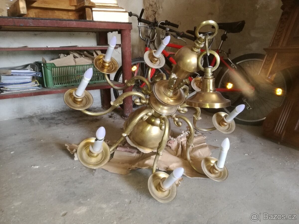 STAROZITNY VELKY MOSAZNY LUSTR 17.TI STOLETI - 5