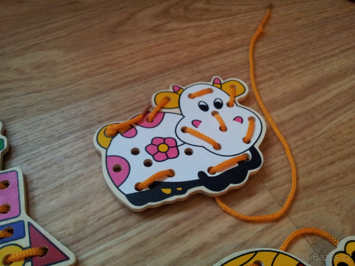Šněrovačka - dřevěné provlékací destičky, zvířátka - 5