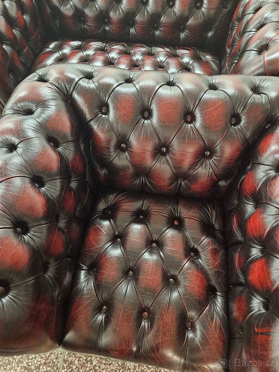 CHESTERFIELD ŠTÝL KOŽENÁ,DVOJFAREBNÁ SEDAČKA 3+2+1 - 5