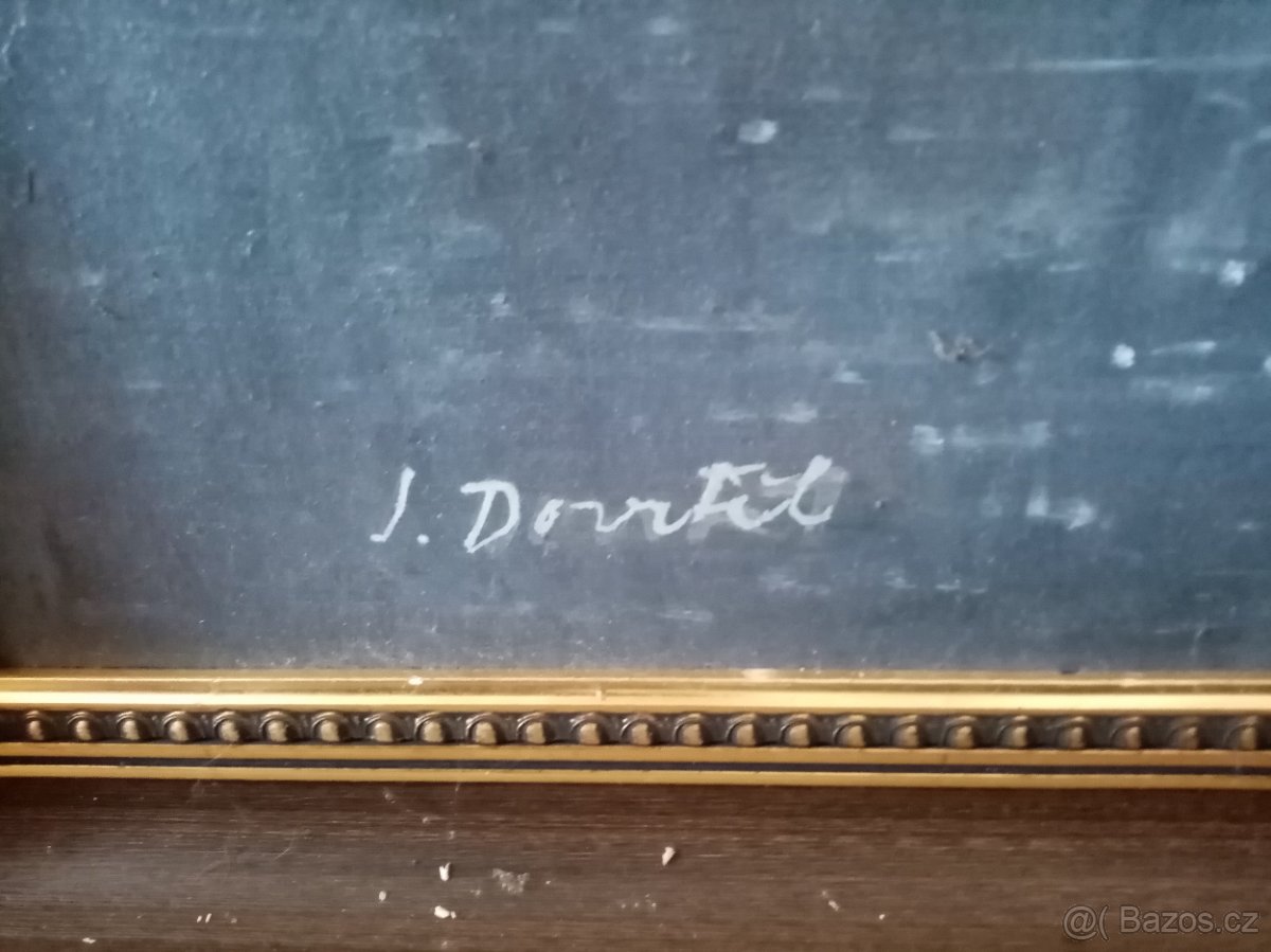 Prodám 3 staré obrazy J. Dovrtěl -Praha oleje plát originály - 5