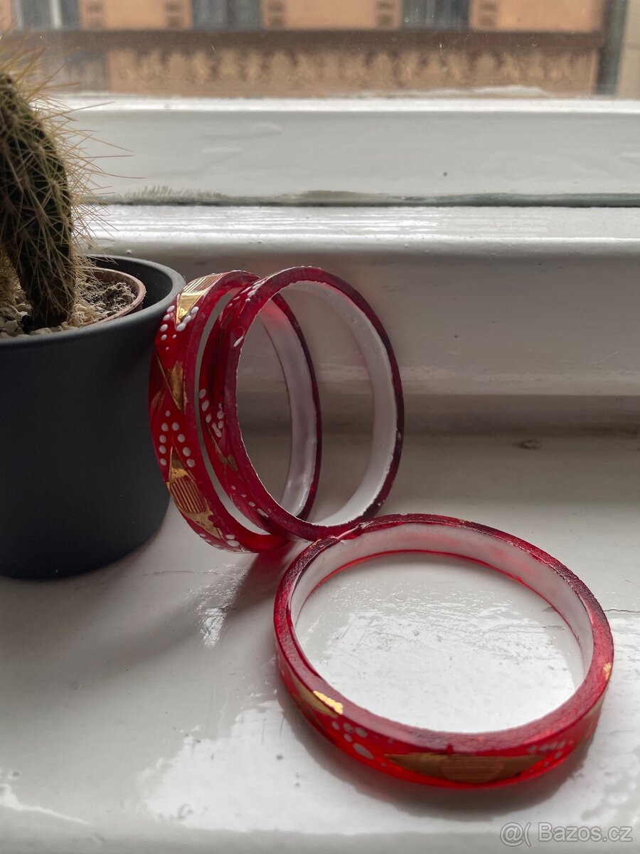Starožitné skleněné jablonecké kroužky bangle - 5
