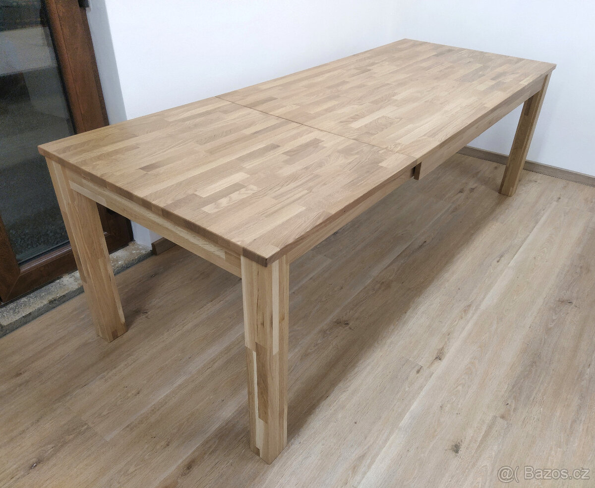 Nový jídelní stůl rozkládací masiv DUB bělený 90x180+70 cm - 5