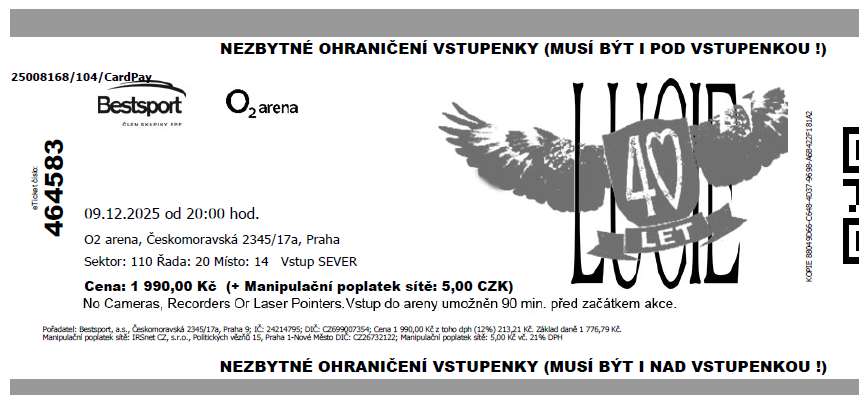 Lucie 9.12. O2 arena Praha, 2 nebo 4 kusy vstupenek - 5