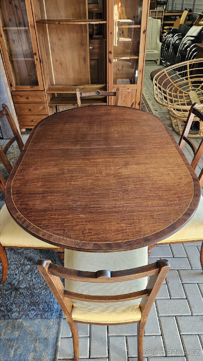 Starožitný komplet 6 x židle + oválný stůl - 5