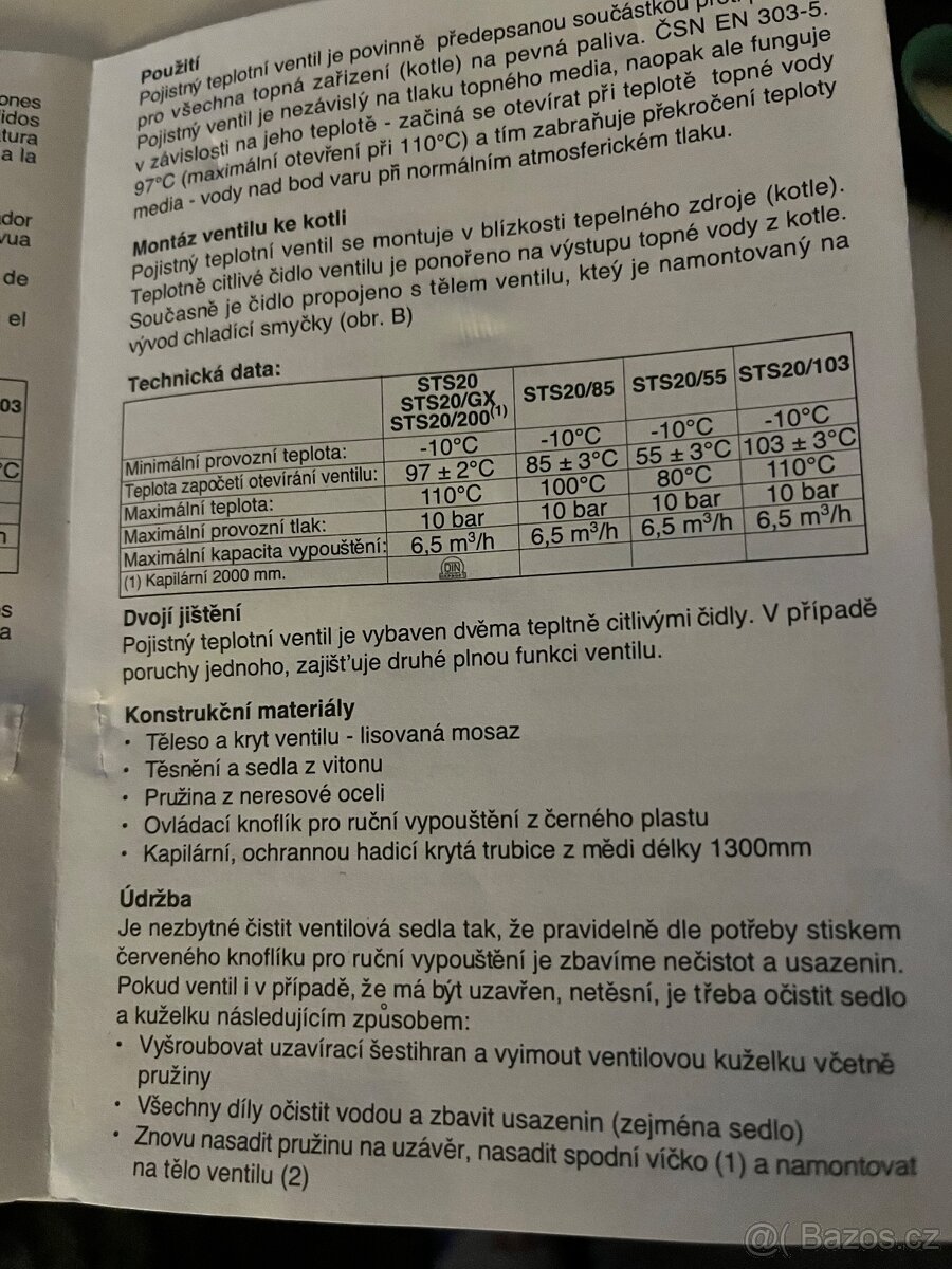 Nový pojistný teplotní ventil STS20/103/85/55(chlad. smyčka) - 5